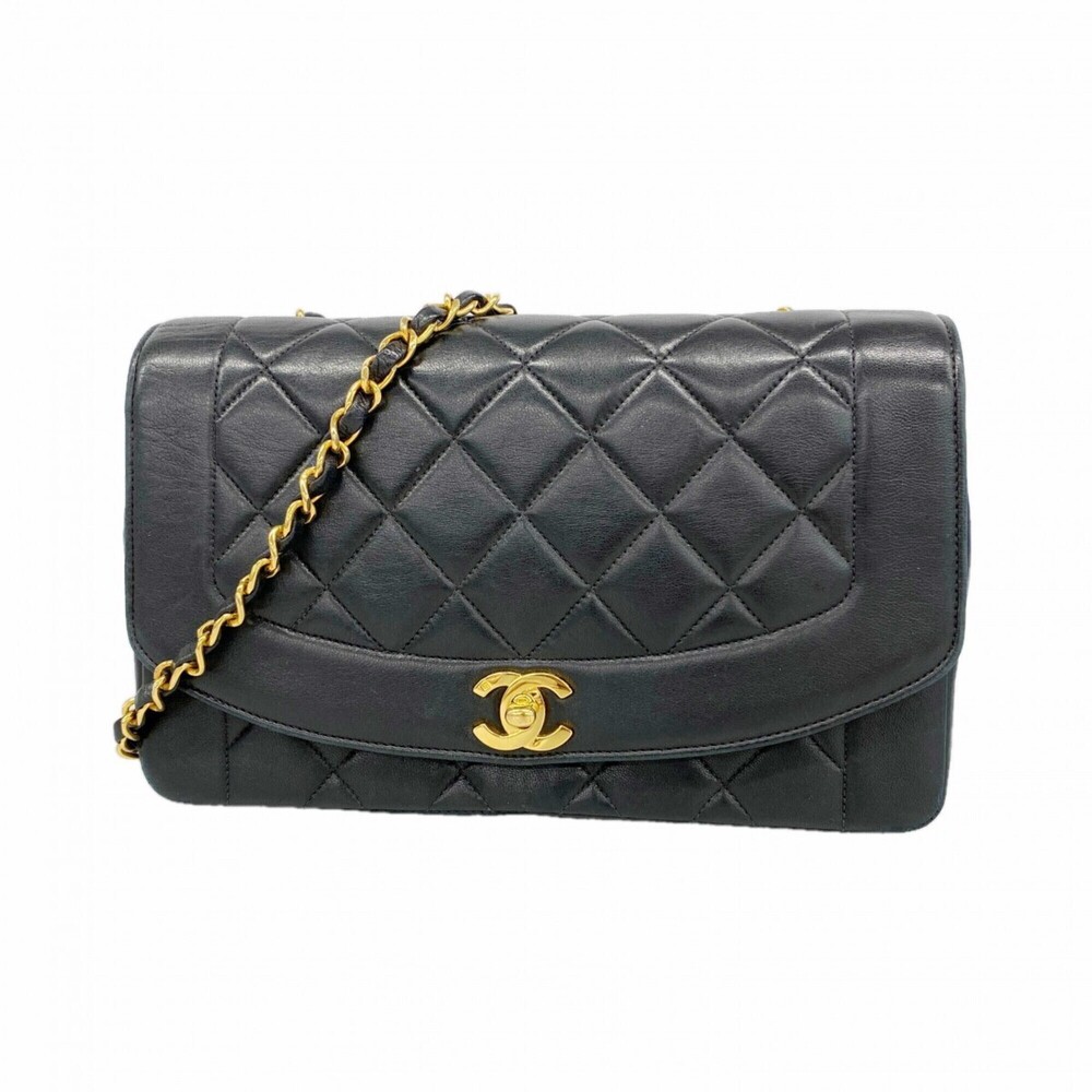 Chanel Diana Chain Shoulder Bag, Lambskin, Black, Women's